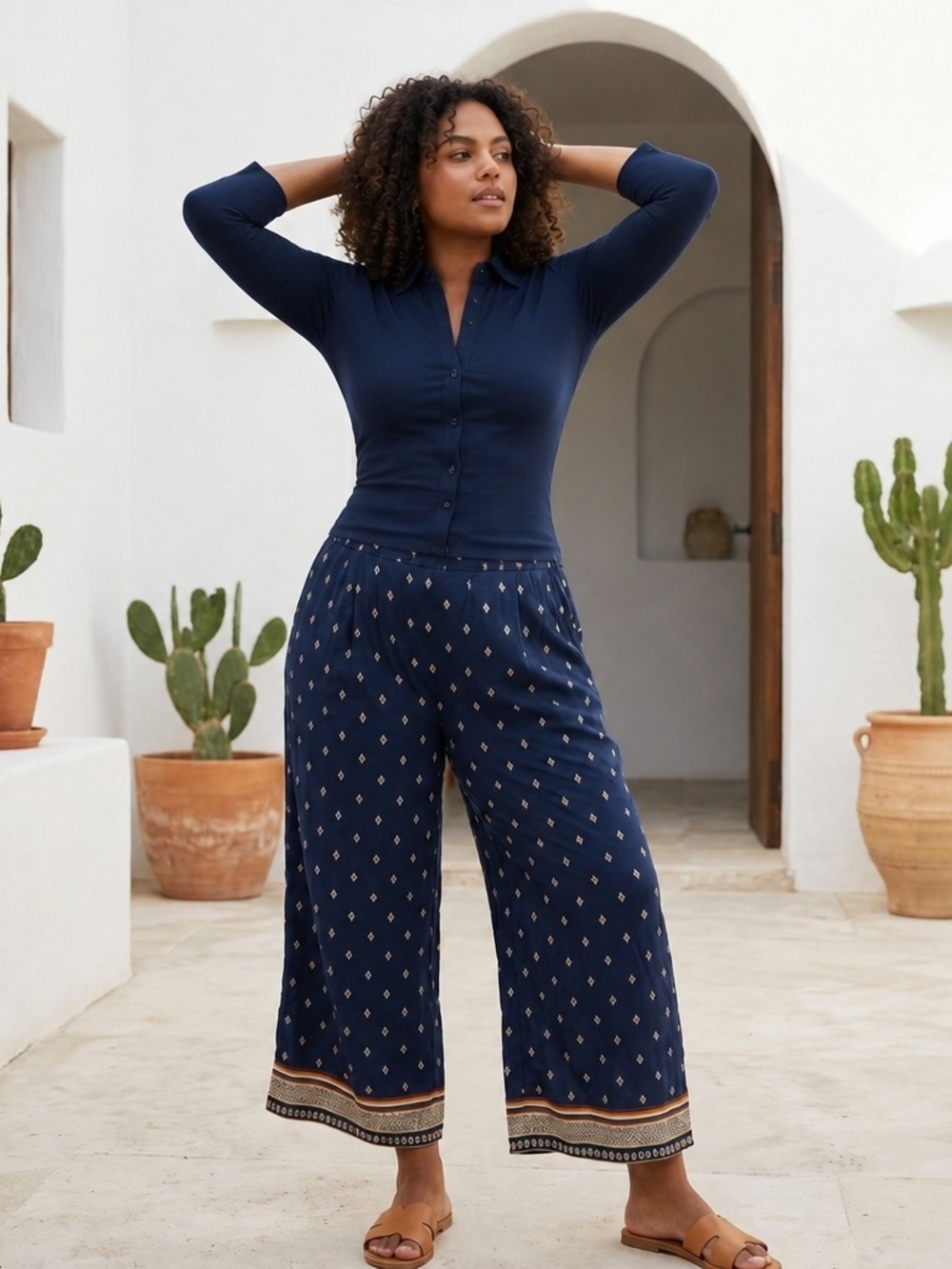 NWT a.n.a Navy Wide-Leg Printed Pull-On Crop Pants Sz X-Large